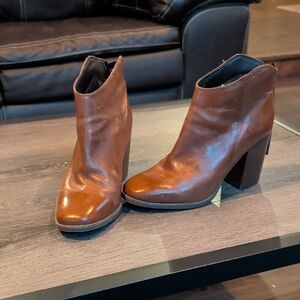 Clarks Women's Brown Leather High Block Heel Booties